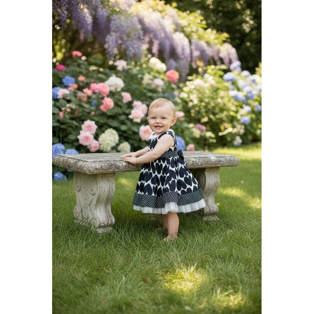 Savannah Baby Girl Party Dress 18M Black & White Heart Print Tulle Hem formal